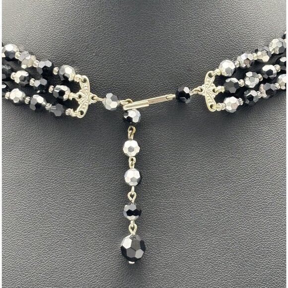 Vintage Necklace Black AB Crystals 3 Strands Adjustable from 18" to 20" Unsigned - Picture 12 of 14